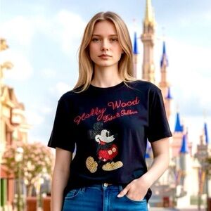 Dolce & Gabbana Mickey Mouse Holly Wood RARE Rhinestone Disney Embellished Top